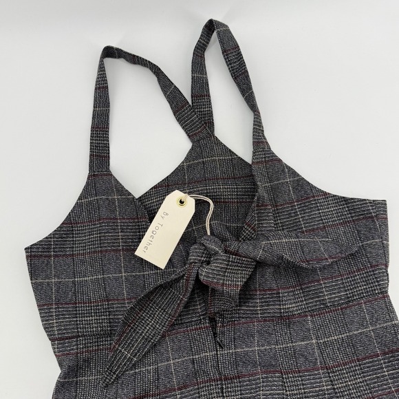 By Together Pants - By Together Plaid Jumpsuit Wide Leg Cropped Tie Back Womens Large NEW‎